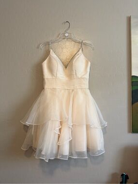Girls Cream Tiered Tulle Prom Dress with Beaded Straps